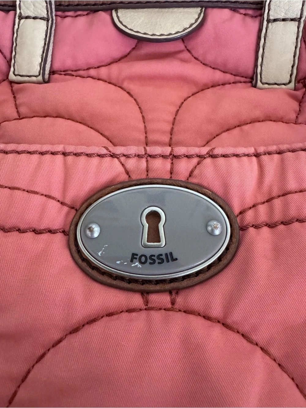 Fossil Key-Per Coral Pink Quilted Crossbody Satchel Tote Y2K Boho Floral Bag